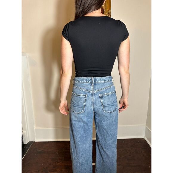 Free People Black Square Neck Bodysuit Size Small - Picture 2 of 5